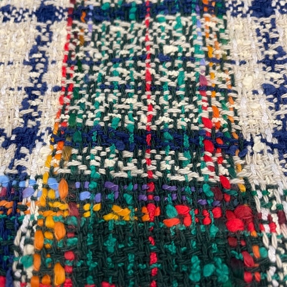 Tory Burch Green Red Blue Gold Purple Cream Tartan Plaid Tweed Skirt Size 6 - Picture 3 of 13